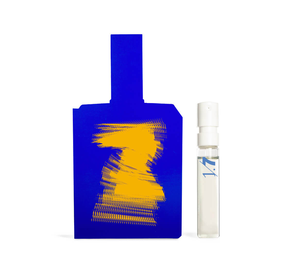 Bottle shaped sample card and sample of This is not a blue bottle 1/.7.