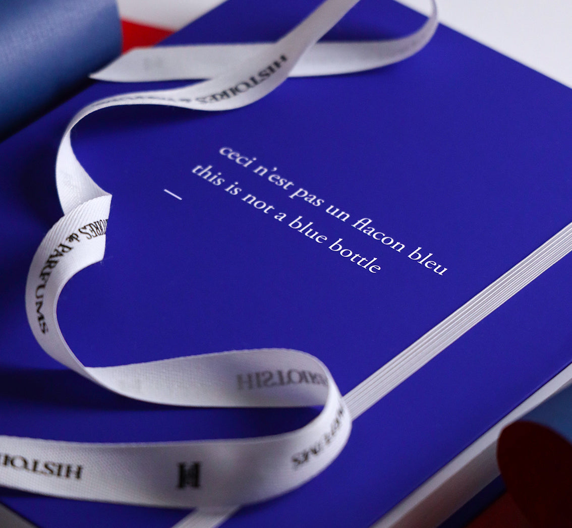 This is not a blue bottle Blue box with a white ribbon.