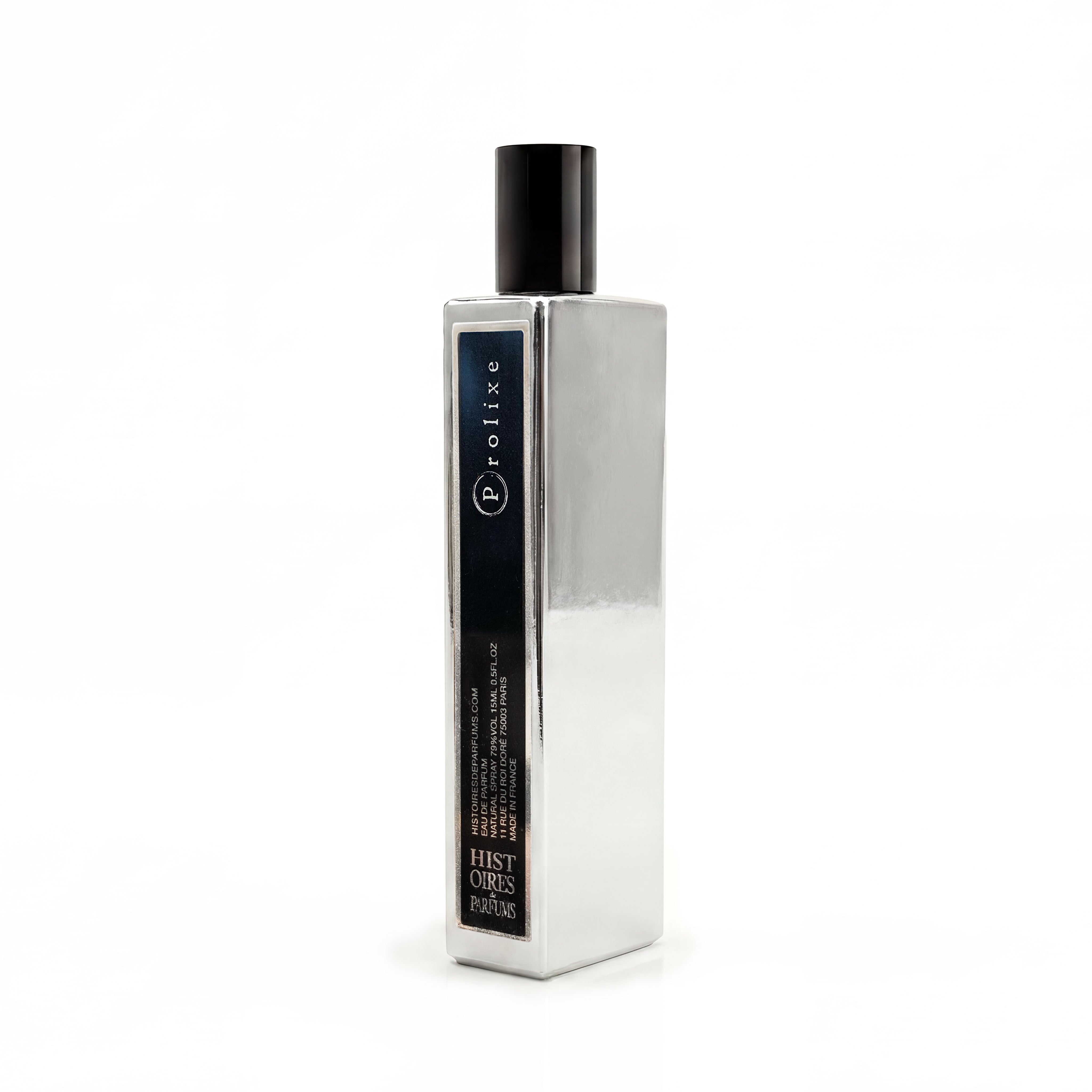 A silver bottle of Prolixe on a plain white background.