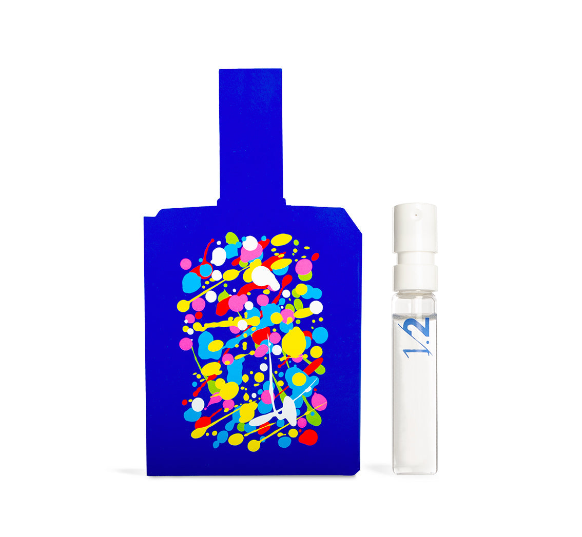 Bottle shaped sample card and sample of This is not a blue bottle 1/.2