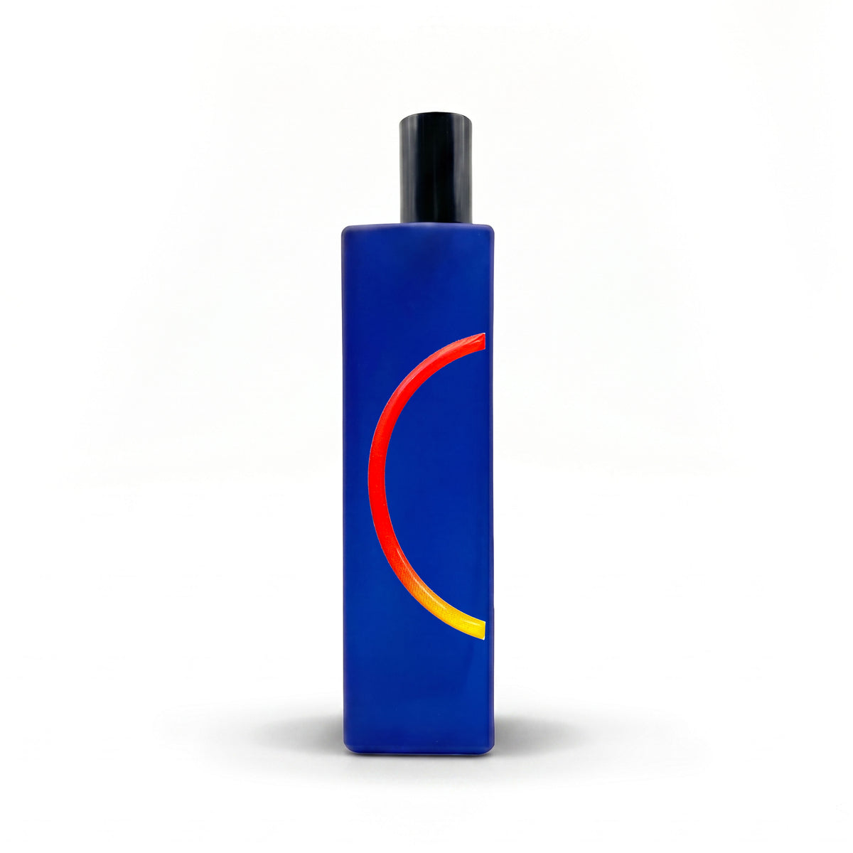 A This is not a bleu bottle 1/.3 cobalt blue bottle with a black cap, on a white background.