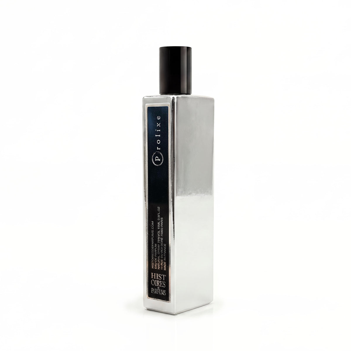 A silver bottle of Prolixe on a plain white background.