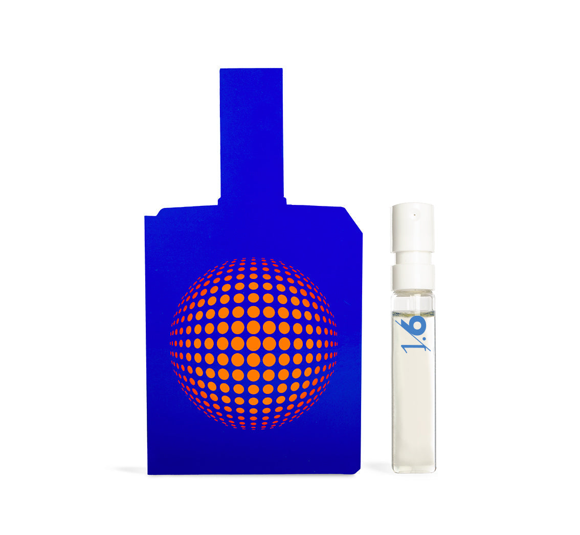 Bottle shaped sample card and sample of This is not a blue bottle 1/.6